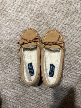 Sperry Chestnut Suede Faux-Shearling Moccasins